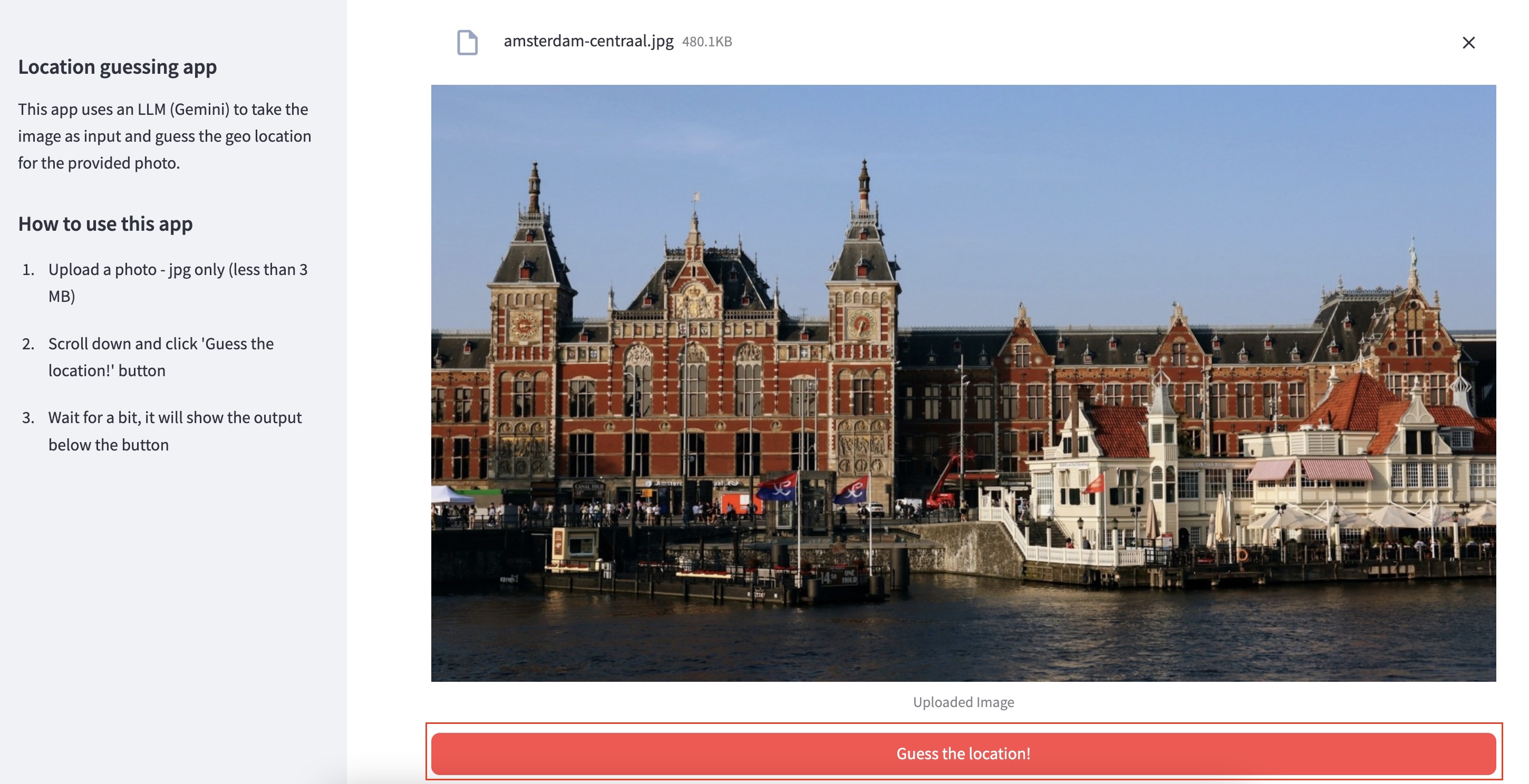 Upload Amsterdam centraal on the Streamlit app