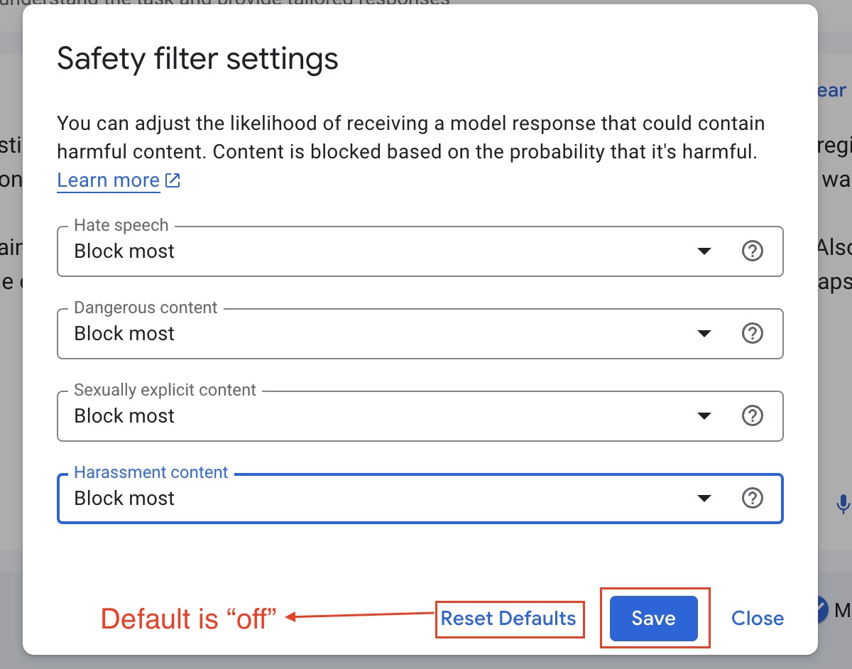 4 configs for the Gemini pro vision LLM