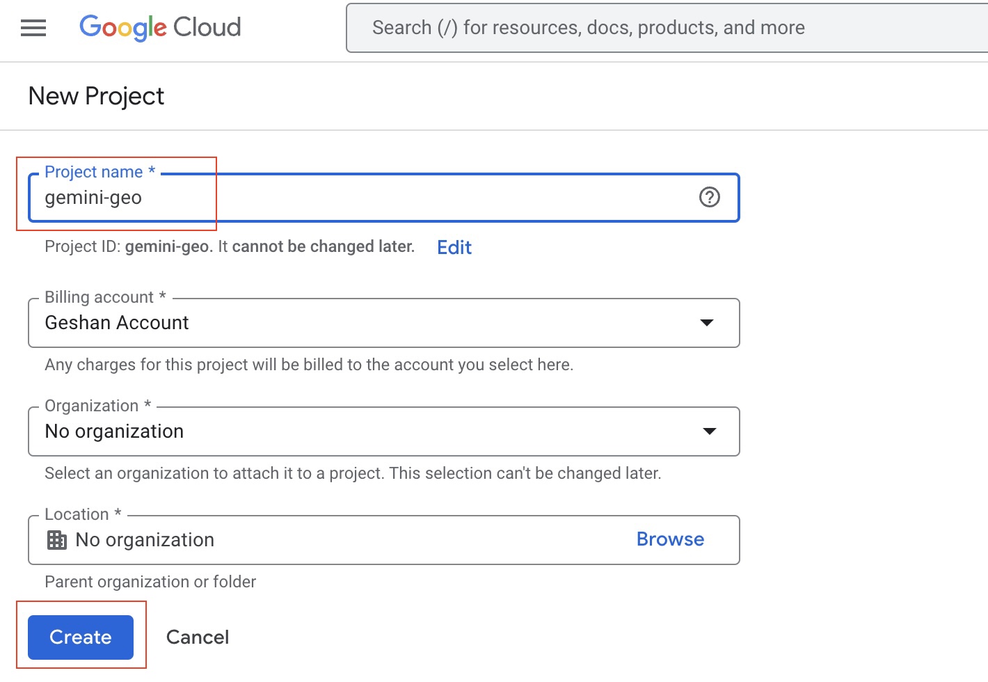Create a new GCP project