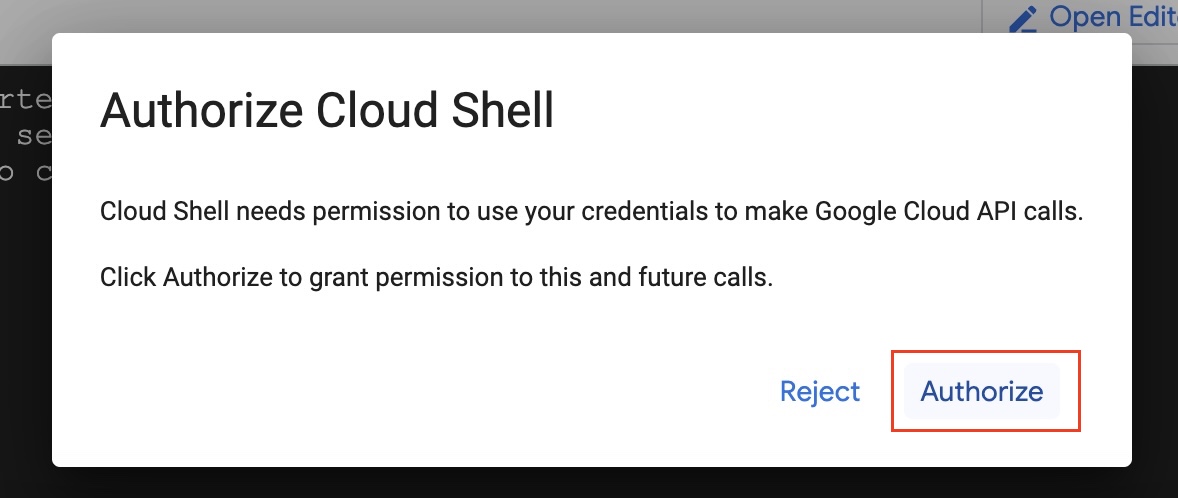 Authorize cloud shell to run the code