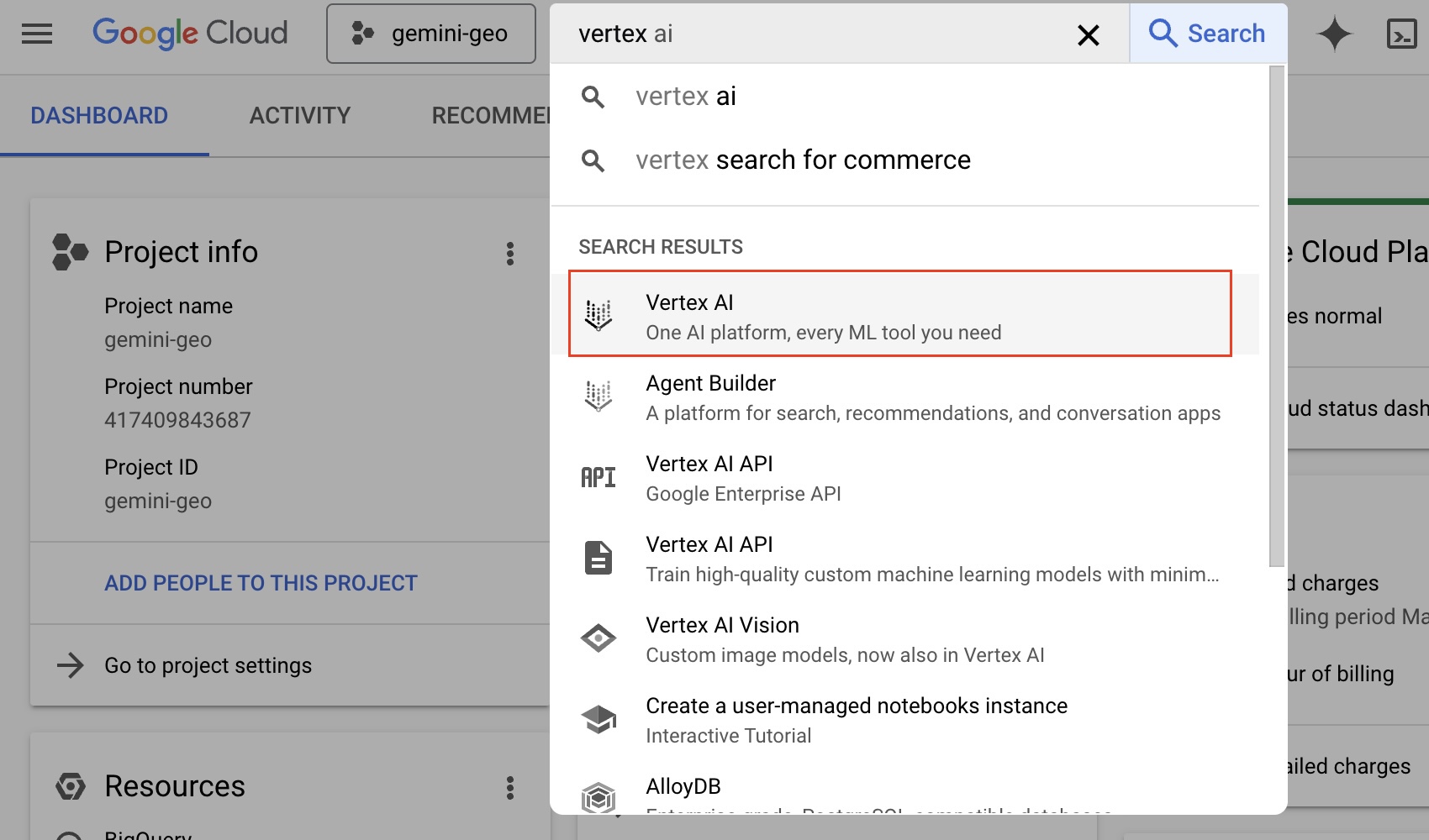 Search vertex on GCP console