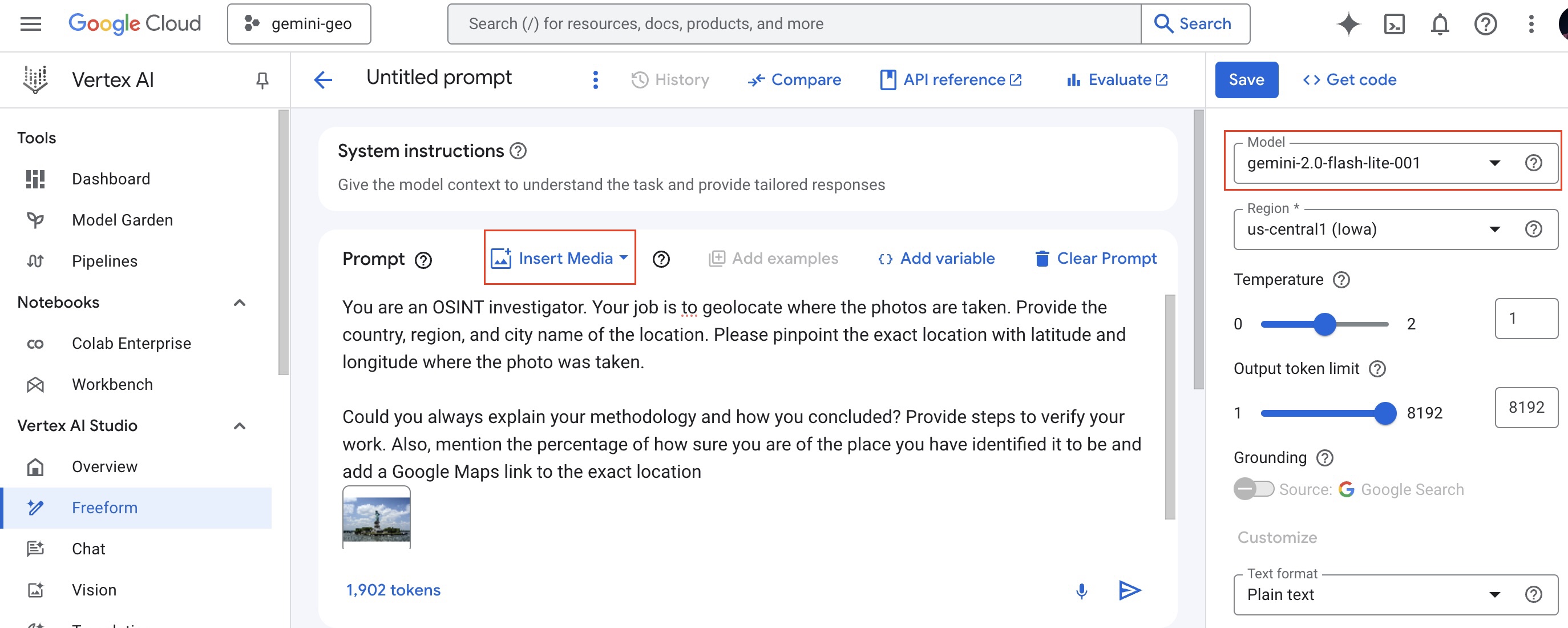 The prompt with the images upload