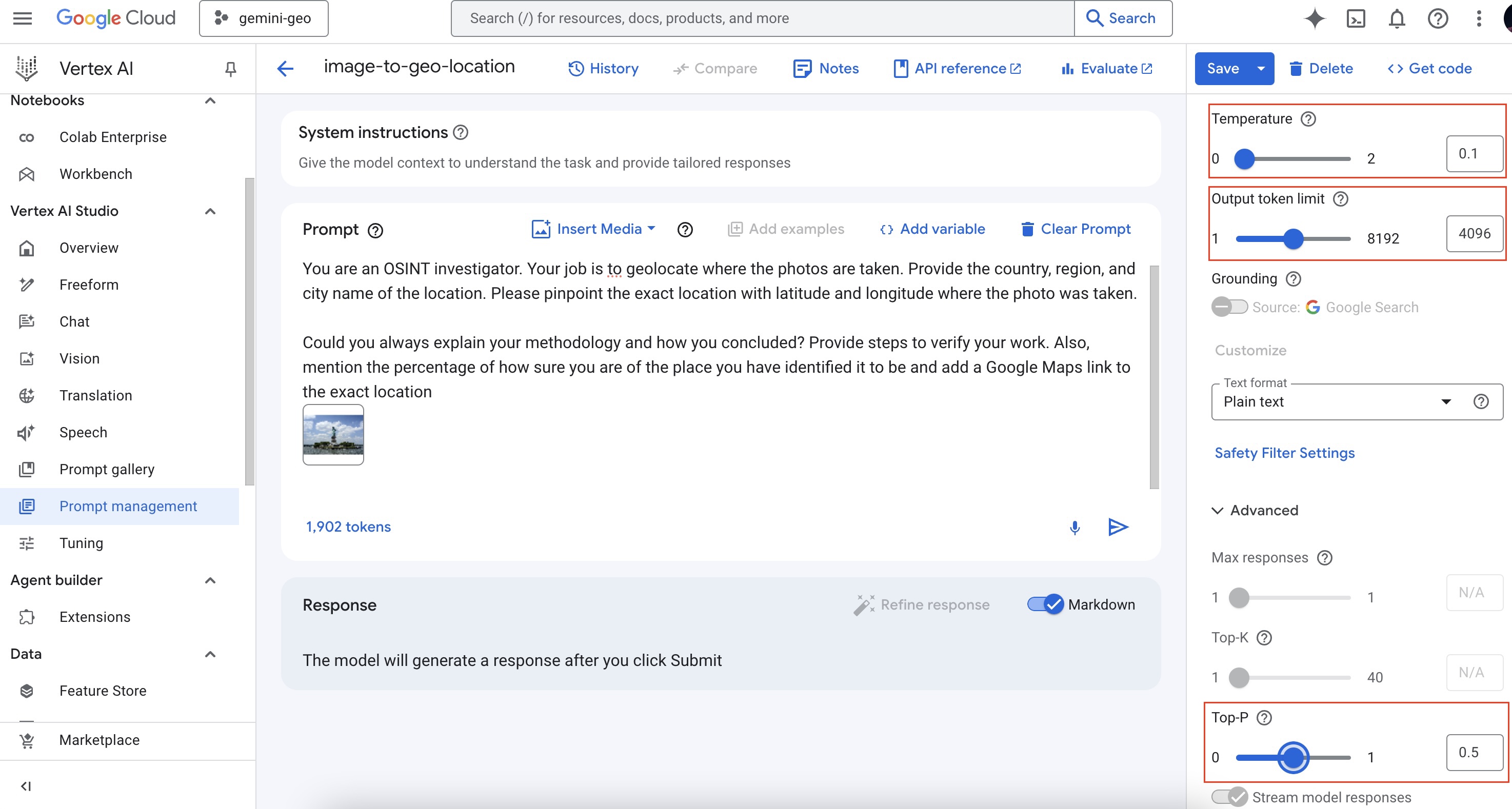4 configs for the Gemini pro vision LLM