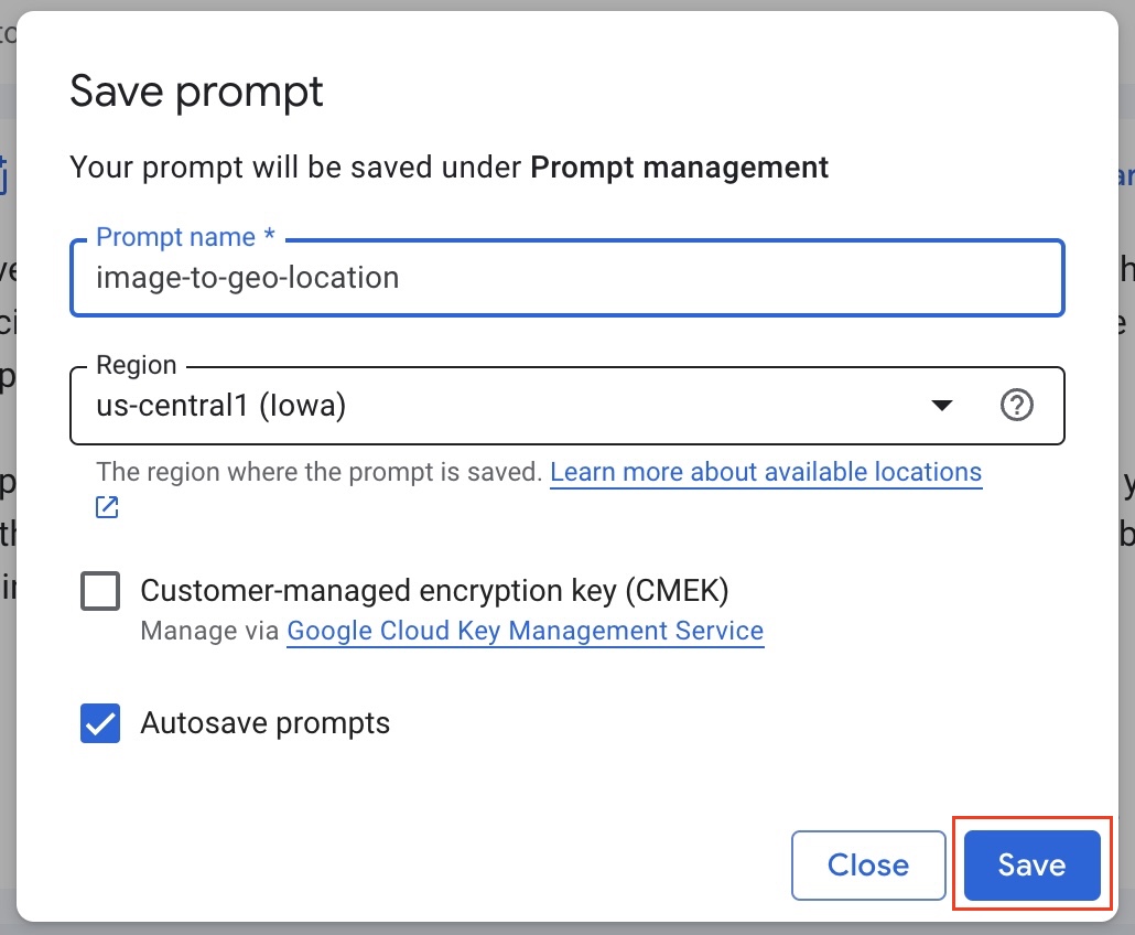 Save the prompt selecting a region