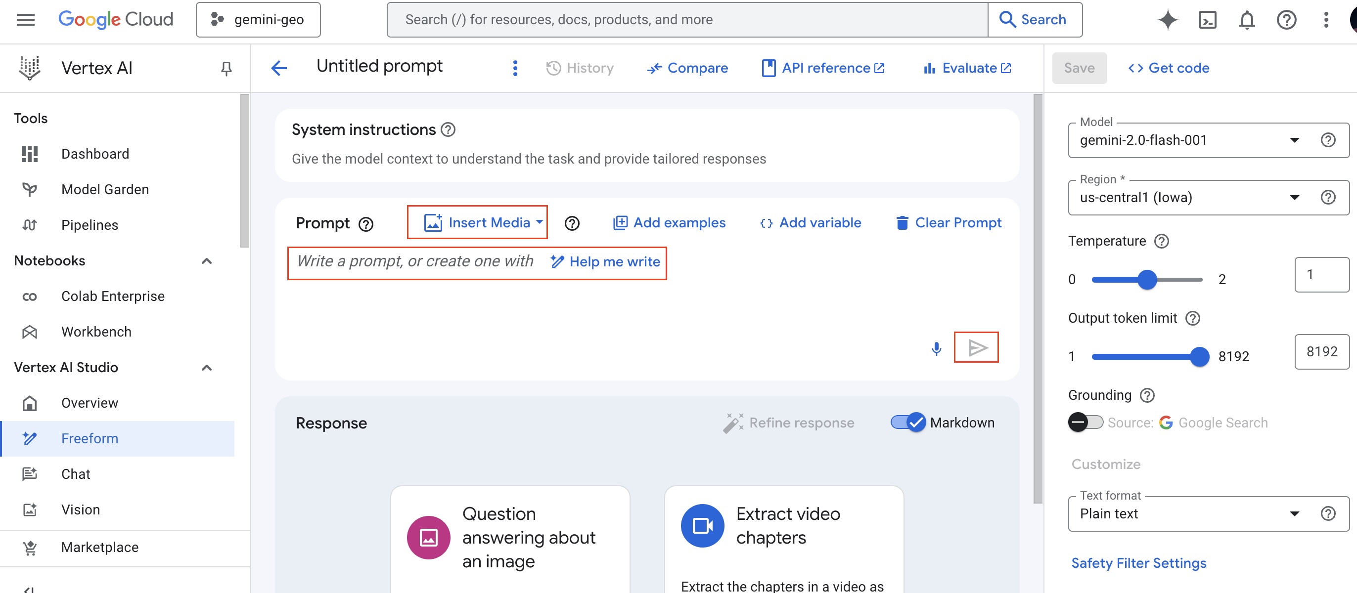 Screen to type in your prompt and upload images