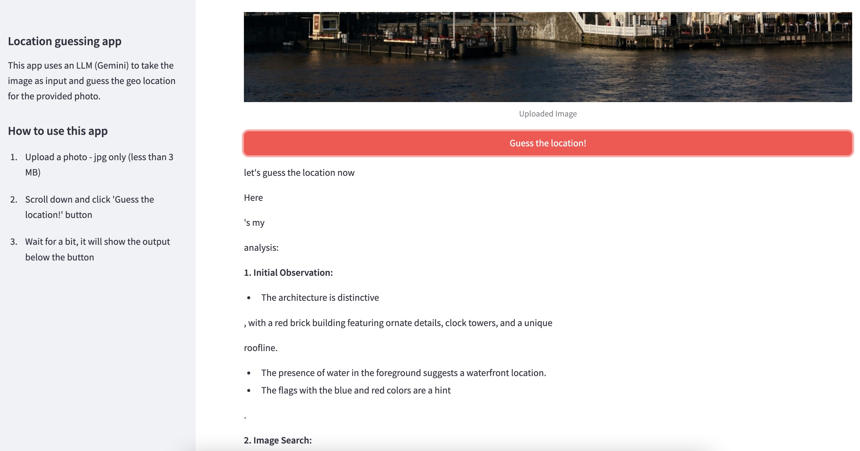 Gemini 2.0 photo to geo location guesser