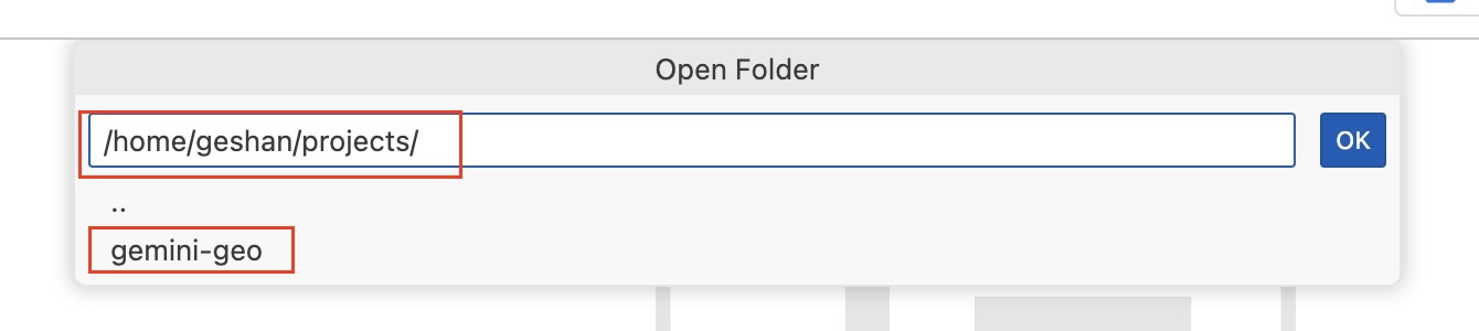Select folder in the editor