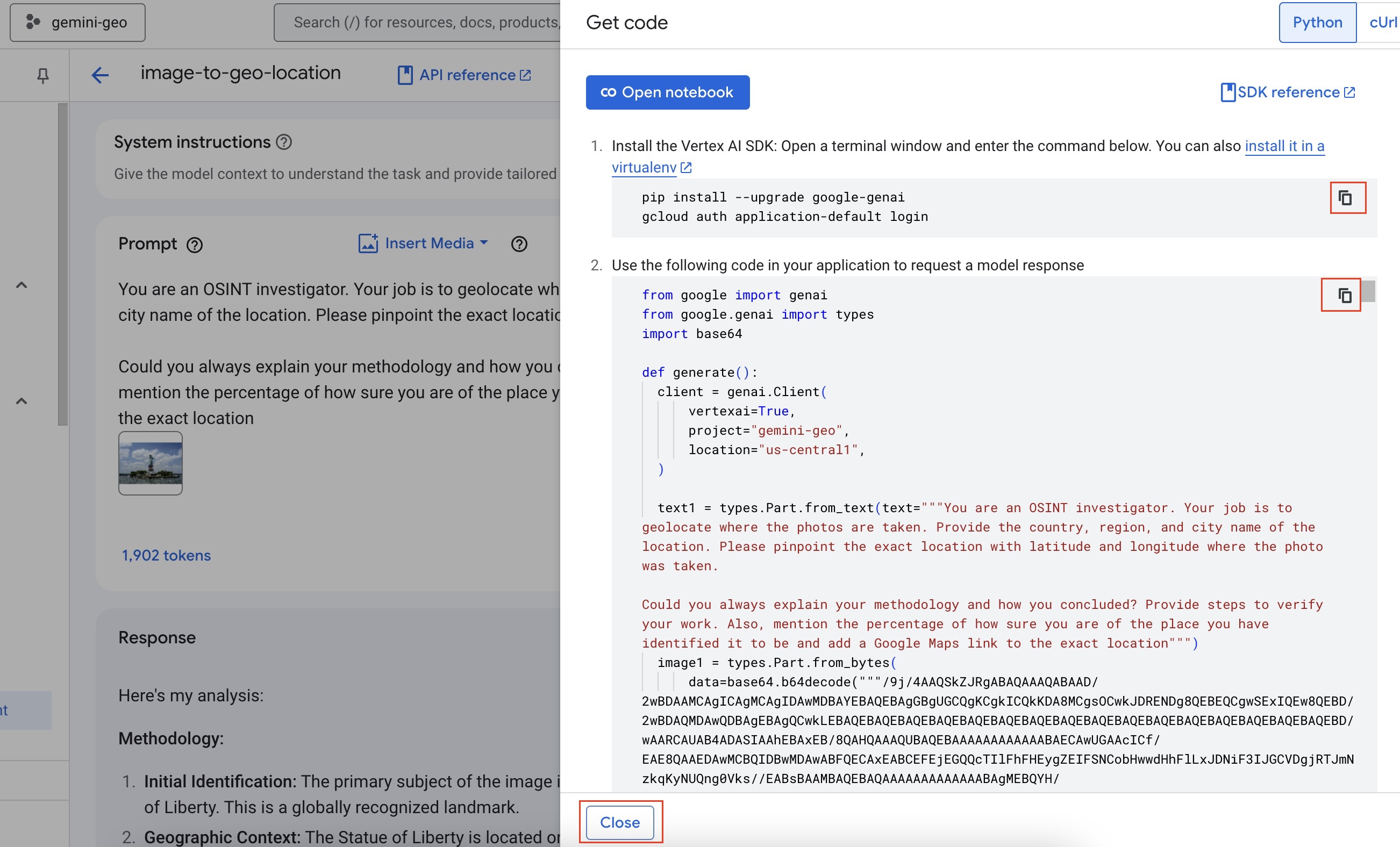 Get code for your Gemini experiment